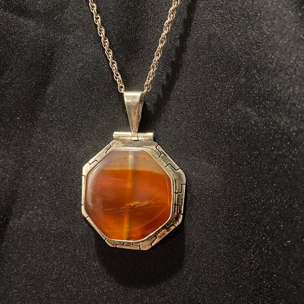 Rare Fossilized Amber Sterling Pendant with 20” Sterling Chain - Unique - Picture 3 of 10
